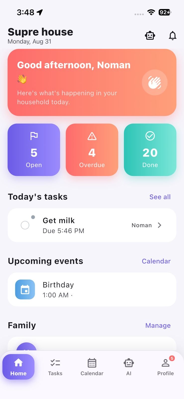 Family OS Home Screen